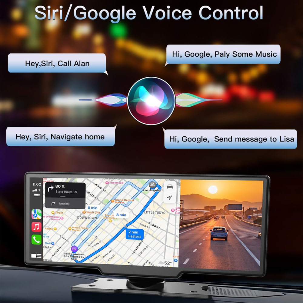10.26 Wireless Apple Android Carplay Dual Dash Cam Front Rear Camera with 64G Card
