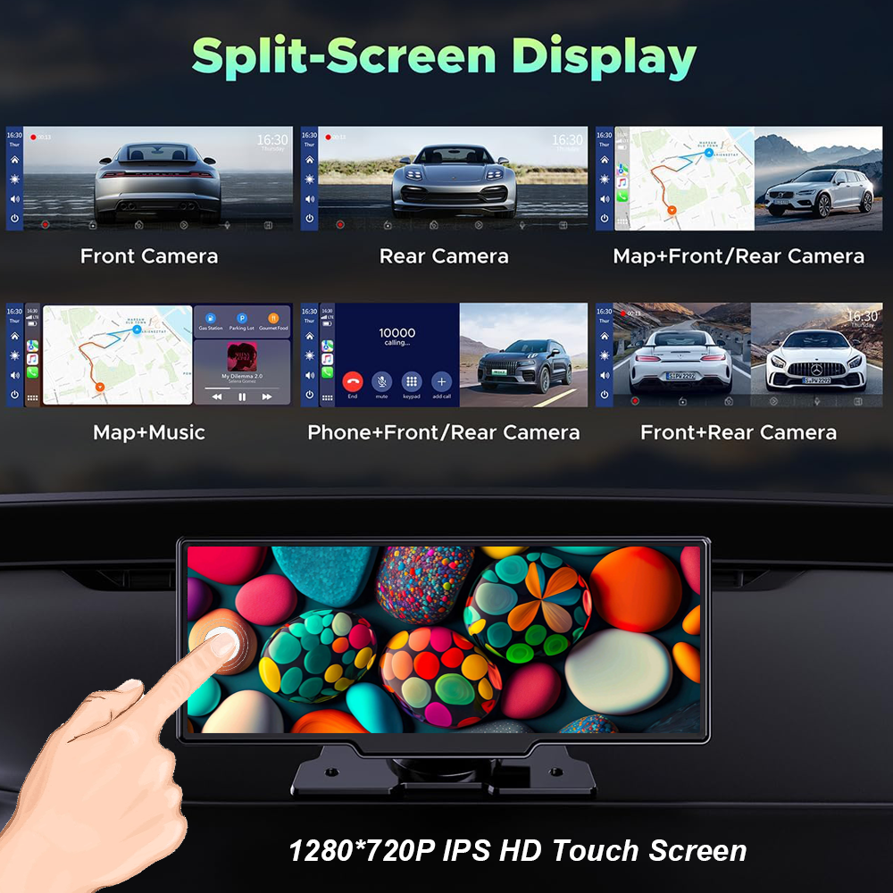 10.26 Wireless Apple Android Carplay Dual Dash Cam Front Rear Camera with 64G Card