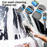 Car Cleaning Sponge Towel Brushe Set 9Pcs Car Wash Kits Cleaning Tools Set - Rear View