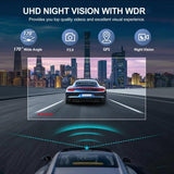 4K+2.5K Dual Dash Cam with WiFi GPS ADAS, Front and Rear Car Camera Recorder with 32GB Card - Side View