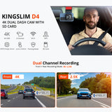 4K+2.5K Dual Dash Cam with WiFi GPS ADAS, Front and Rear Car Camera Recorder with 32GB Card - Close-Up Angle
