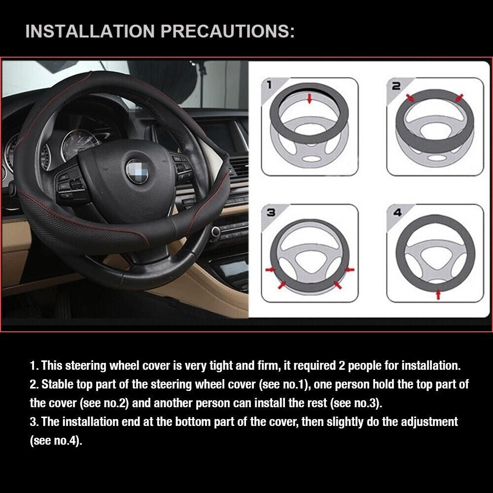 Universal Luxury Car 37-38cm Steering Wheel Cover PU Leather Non-slip Breathable (Black-red)