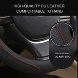 Universal Luxury Car 37-38cm Steering Wheel Cover PU Leather Non-slip Breathable (Black-blue) - Rear View