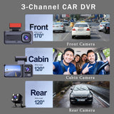 Front and Rear Triple Lens Dash Cam 1080P HD Three-Lens Driving Recorder Reversing Visual Recording - 45-Degree Angle