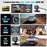 WIFI 3 Channels Dash Cam 1080P Full HD Car Dashcam Comes with Free 32GB Card - Side View