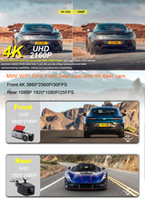 4K Dash Cam UHD 2160P WiFi Front Dashcam Night Vision Car Camera with 64GB Card - Low Angle