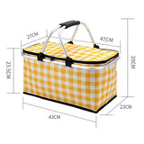 Collapsible Outdoor Camping Portable Insulated Picnic Basket Camping Picnic Ice Pack(Yellow Grid)