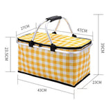 Collapsible Outdoor Camping Portable Insulated Picnic Basket Camping Picnic Ice Pack(Yellow Grid) - 45-Degree Angle