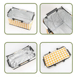 Collapsible Outdoor Camping Portable Insulated Picnic Basket Camping Picnic Ice Pack(Yellow Grid) - Rear View
