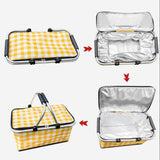 Collapsible Outdoor Camping Portable Insulated Picnic Basket Camping Picnic Ice Pack(Yellow Grid) - Close-Up Angle