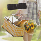 Collapsible Outdoor Camping Portable Insulated Picnic Basket Camping Picnic Ice Pack(Green Grid) - Front View