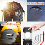 LED Camping Lamp Solar Powered Rechargeable USB Torch Waterproof Emergency Light Lantern - 45-Degree Angle