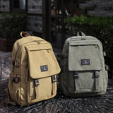 Unisex Leisure Canvas Backpack Durable Waterproof Outdoor Travel Rucksack(Khaki) - Side View