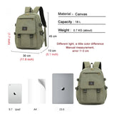 Unisex Leisure Canvas Backpack Durable Waterproof Outdoor Travel Rucksack(Khaki) - Top-Down View