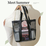 Large Capacity Mesh Multi-pocket Beach Bag Portable Travel Swimming Storage(Medium) - 45-Degree Angle