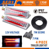 12V LED Trailer Tail Light Kit Pair Plug 7m 5 Core Wire 7 Pin Flat Plug Ute Set - Front View