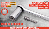 3Pc Universal Socket Wrench Set Power Drill Adaptor Gator Grip Size 7mm to 19mm - Front View