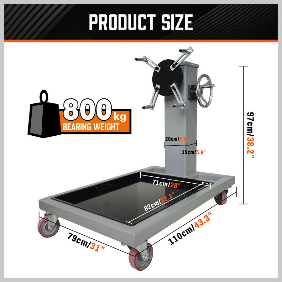 800kg Folding Engine Stand 1763lb Heavy Duty Workshop Auto Crane Hoist Motor, image 3