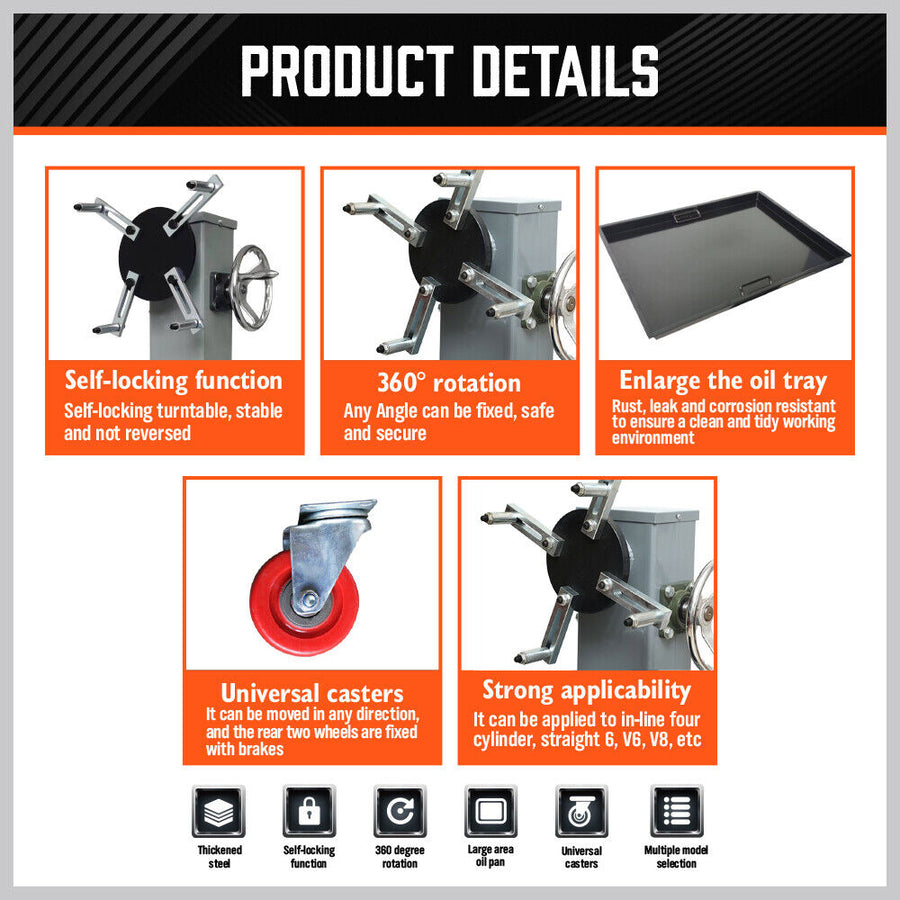 800kg Folding Engine Stand 1763lb Heavy Duty Workshop Auto Crane Hoist Motor, image 6