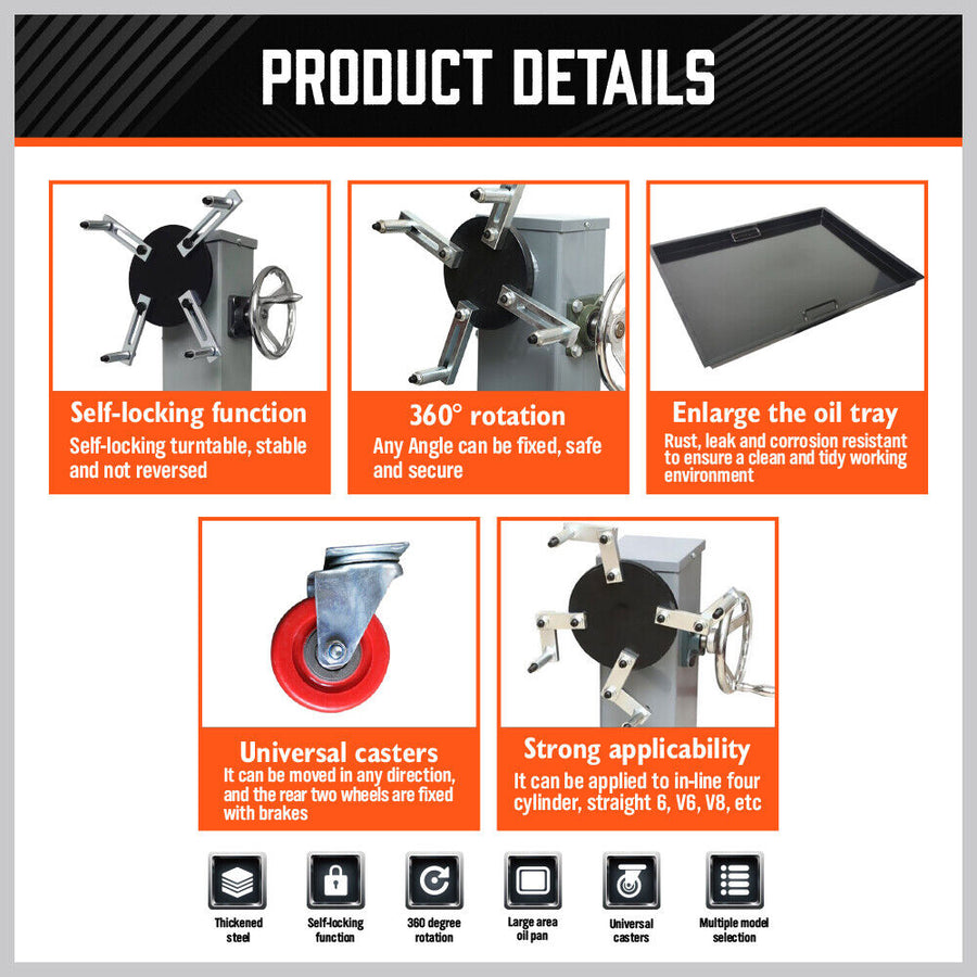 500kg Folding Engine Stand 1100lb Heavy Duty Workshop Auto Crane Hoist Motor, image 3