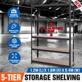 5-Tier Garage Shelving Warehouse Rack 1.8M x 1.2M Racking Storage shelves 1000Kg - Front View