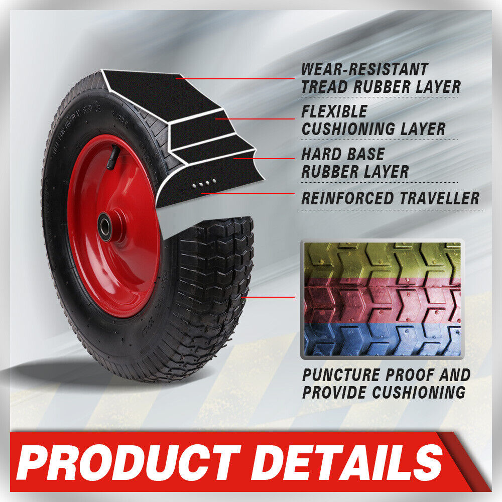 16 Wheelbarrow Trolley Wheel 4.80/4.00-8 Pneumatic Tyre 16mm Bore Tire Steel
