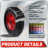 16 Wheelbarrow Trolley Wheel 4.80/4.00-8 Pneumatic Tyre 16mm Bore Tire Steel - 45-Degree Angle