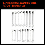 17Pc Ratchet Spanner Set Metric Combination Wrenches Open End Ring CR-V 8-24mm - Top-Down View