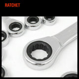 17Pc Ratchet Spanner Set Metric Combination Wrenches Open End Ring CR-V 8-24mm - Close-Up Angle