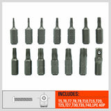 14Pc Torx Key Bit Set Tamper Proof Star Wrench Bits T5-T40 Socket Adapter S2 New - Top-Down View