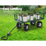 300kg Gardeon Mesh Garden Cart Steel Removable Sides Trolley Wagon ATV Trailer - Side View