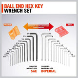 48-Piece Ratchet Wrench Set with Rolling Pouch - Metric SAE Allen Key & Hex Key Spanner Kit - 45-Degree Angle