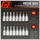 36-Piece Hex Bit Socket Set, SAE and Metric Sizes, S2 Steel Hex Bits, Chrome Vanadium Steel Sockets and Adapters with Storage Case - Close-Up Angle