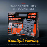 36-Piece Hex Bit Socket Set, SAE and Metric Sizes, S2 Steel Hex Bits, Chrome Vanadium Steel Sockets and Adapters with Storage Case - Extra Image