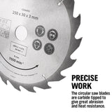 4x 250MM Circular Saw Blade 20T Disc Saw Blade Wood Timber Cutting 30/20/16mm - Top-Down View