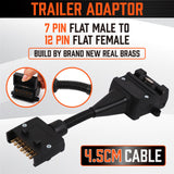 7 Pin Flat Plug to 12 Pin Flat Female Socket Adaptor Trailer Caravan Connector - Front View