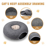 Dark Grey Cat Tunnel Bed Felt Pet Puppy Nest Cave House Toy Washable Detachable - 45-Degree Angle