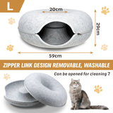 59 x 29cm Cat Tunnel Bed Dark Grey Felt Pet Puppy Nest Cave Toy Light Grey - Front View