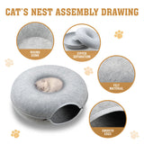 59 x 29cm Cat Tunnel Bed Dark Grey Felt Pet Puppy Nest Cave Toy Light Grey - 45-Degree Angle