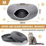 Cat Tunnel Bed Felt Pet Puppy Nest Cave House Round Donut Interactive Play Toy 26823 - Front View