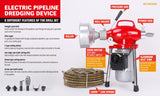 400W Drain Cleaner Electric Eel Rigid Plumbing Sewerage Pipe Machine 6 Cutters - Side View