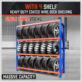 2mx2m Steel Racks Shelves Garage Storage Warehouse Tyre Shelving 1000 Capacity - Front View