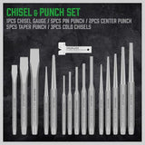 SWANLAKE Punch and Chisel Set, Including Taper Punch, Cold Chisels, Pin Punch, Center Punch (16pcs) - Front View