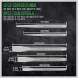 SWANLAKE Punch and Chisel Set, Including Taper Punch, Cold Chisels, Pin Punch, Center Punch (16pcs) - Close-Up Angle