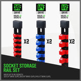 SWANLAKE 6-Piece Socket Organizer Set, Sockets Holder Rack Rail Mountable 86 Sliding Clips, Premium Quality Socket Holders Workshop Organiser - Front View