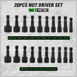 20-Piece Swanlake Impact Drill Nut Driver Set - SAE & Metric Chrome Vanadium Steel Tools