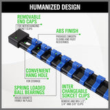 SWANLAKE Organizer Socket Holder, 9PCS 1/4-Inch x 48 Clips, 3/8-Inch x 45 Clips, 1/2-Inch x 36 Clips, Premium Quality Socket Clip Rail Holder (9PC) - Side View