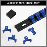 SWANLAKE Organizer Socket Holder, 9PCS 1/4-Inch x 48 Clips, 3/8-Inch x 45 Clips, 1/2-Inch x 36 Clips, Premium Quality Socket Clip Rail Holder (9PC) - Top-Down View