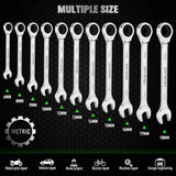 SWANLAKE 12Pcs Metric Ratcheting Spanner Set 6-18mm CR-V Steel 72-Tooth Holder - Front View