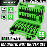 SWANLAKE 55Pc Magnetic Nut Driver Set Metric SAE 1/4
